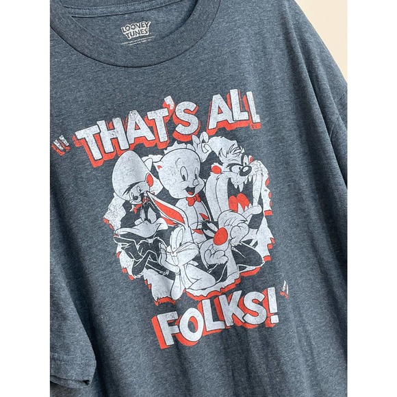 Looney Tunes Thats All Folks T Shirt Blue Red 2XB Tee Unisex Big Tall - Picture 3 of 7